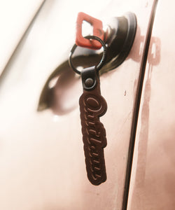 Chocolate Brown Outlaw Script Keyring