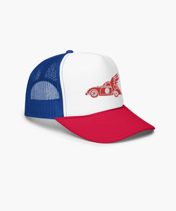 Winged 356 Trucker Cap, Red & Blue Mix