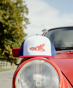 Winged 356 Trucker Cap, Red & Blue Mix