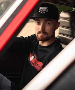 Longsleeve Premium Cotton Black Tee With Red 911 Porsche On Front & Back