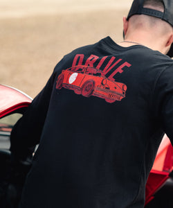 Longsleeve Premium Cotton Black Shirt With Red 911 Porsche On Front & Back