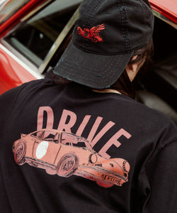 Longsleeve Premium Cotton Black Tee With Red 911 Porsche On Front & Back