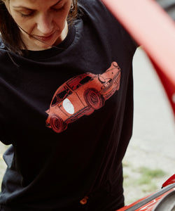 Longsleeve Premium Cotton Black Shirt With Red 911 Porsche On Front & Back