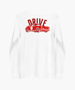 Longsleeve Premium Cotton White Tee With Red 911 Porsche On Front & Back