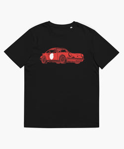 100% Organic Cotton Black T-Shirt With Red 911 Porsche On Front & Back