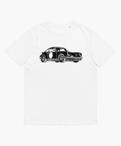 911 Drive White T-Shirt With Black Porsche Illustration