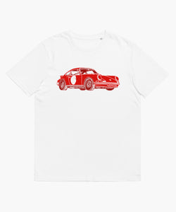 100% Organic Cotton White T-Shirt With Red 911 Porsche On Front & Back