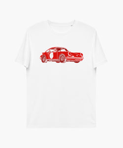 Unisex 100% Organic Cotton White T-Shirt With Red 911 Porsche On Front & Back