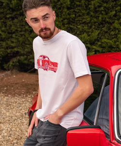 Premium Organic Cotton White T-Shirt With Red 911 Porsche On Front & Back