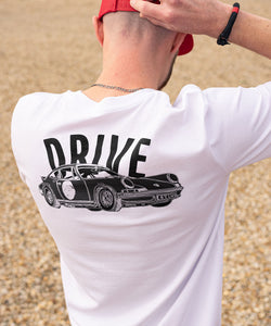 Drive White Premium T-Shirt With Black 911 Porsche Illustration