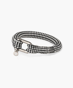 Checkered Flag Mens Rope Bracelet With Steel Outlaw Shackle