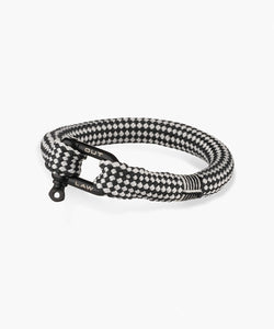 Checkered Flag Black & White Rope Bracelet With Black D Shackle Hounds Tooth