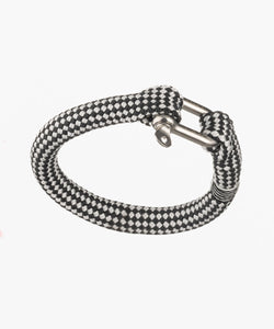 Unisex Checkboard Black & White Rope Bracelet With Silver D Shackle