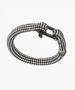 Unisex Checkered Flag Black & White Rope Bracelet With Black D Shackle Hounds Tooth