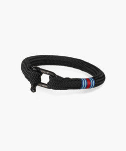 Martini Racing Stripes Inspired Black Rope Bracelet With Outlaw Steel D Shackle 