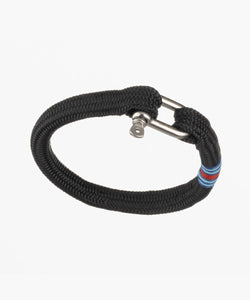 Martini Racing Stripes On Black Rope Bracelet With Silver Outlaw Steel D Shackle