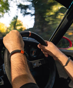 Steering Wheel Inspired Red 12 O'Clock Marker On Black Rope Bracelet With D Shackle