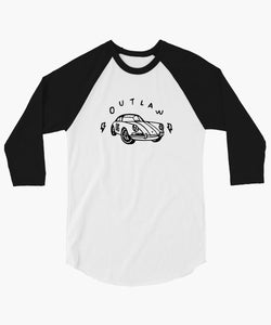 OG Vintage Porsche Racer Illustration Black & White Baseball T-Shirt