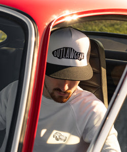 White 911 G Body Trucker Cap With Black Embroidery Trucker Cap