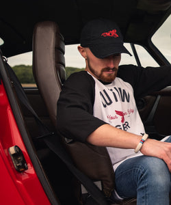 Winged Mobil 1 Inspired 356 Porsche Embroidered On Black Distressed Dad Cap