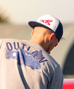 Mobil 1 Pegasus Inspired 356 Porsche Embroidered On White & Blue Trucker Cap