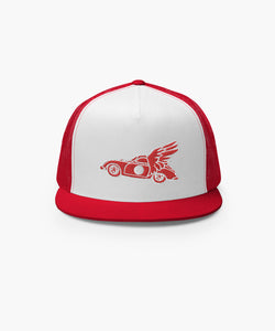 Mobil 1 Pegasus Inspired 356 Porsche Embroidery On White & Red Trucker Cap