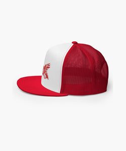 Red Mobil 1 Pegasus Inspired 356 Porsche Embroidered On White & Red Trucker Hat