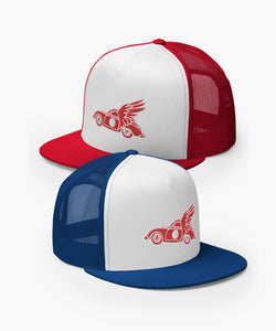 Red Mobil 1 Pegasus Inspired 356 Porsche Embroidered On Trucker Cap Snap Back