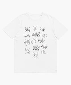 Outlaw Car Doodles Black & White Organic Cotton T-Shirt