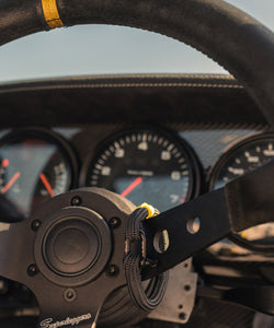 Steering Wheels Inspired Yellow 12 O'Clock Marker On Black Rope Bracelet