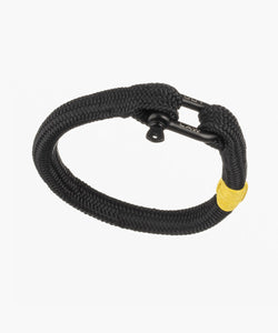 Steering Wheels Inspired 12 O'Clock Yellow Marker On Black Rope Bracelet With Black Outlaw Steel D Shackle